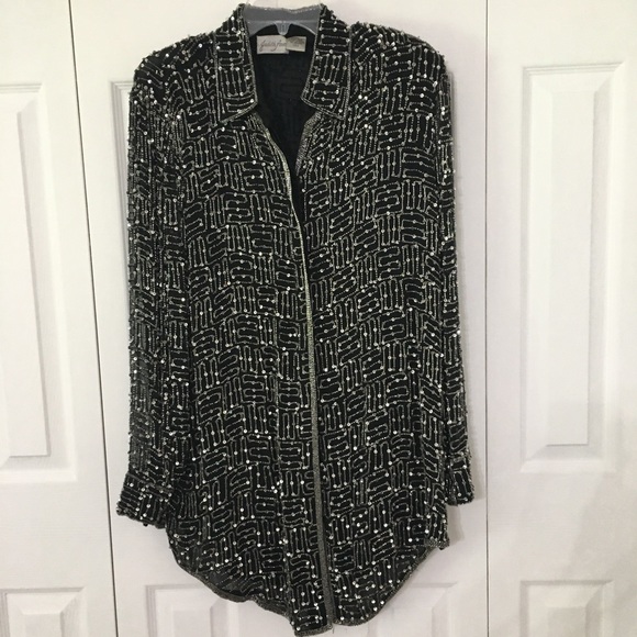 Judith Ann Tops - {JUDITH ANN} Sequin Glass Bead Silk Shirt Large